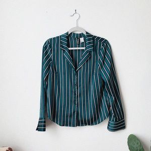 Satin striped button down blouse